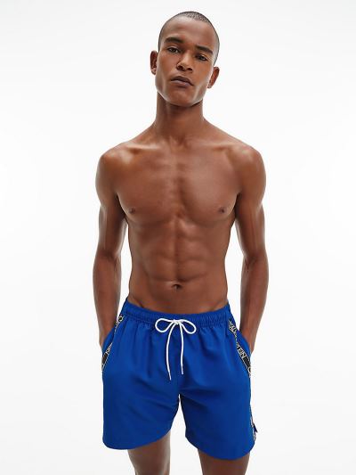 Calvin Klein Fürdőruha HU352788 | Calvin Klein Logo Tape Medium Drawstring Férfi Úszónadrág Kék